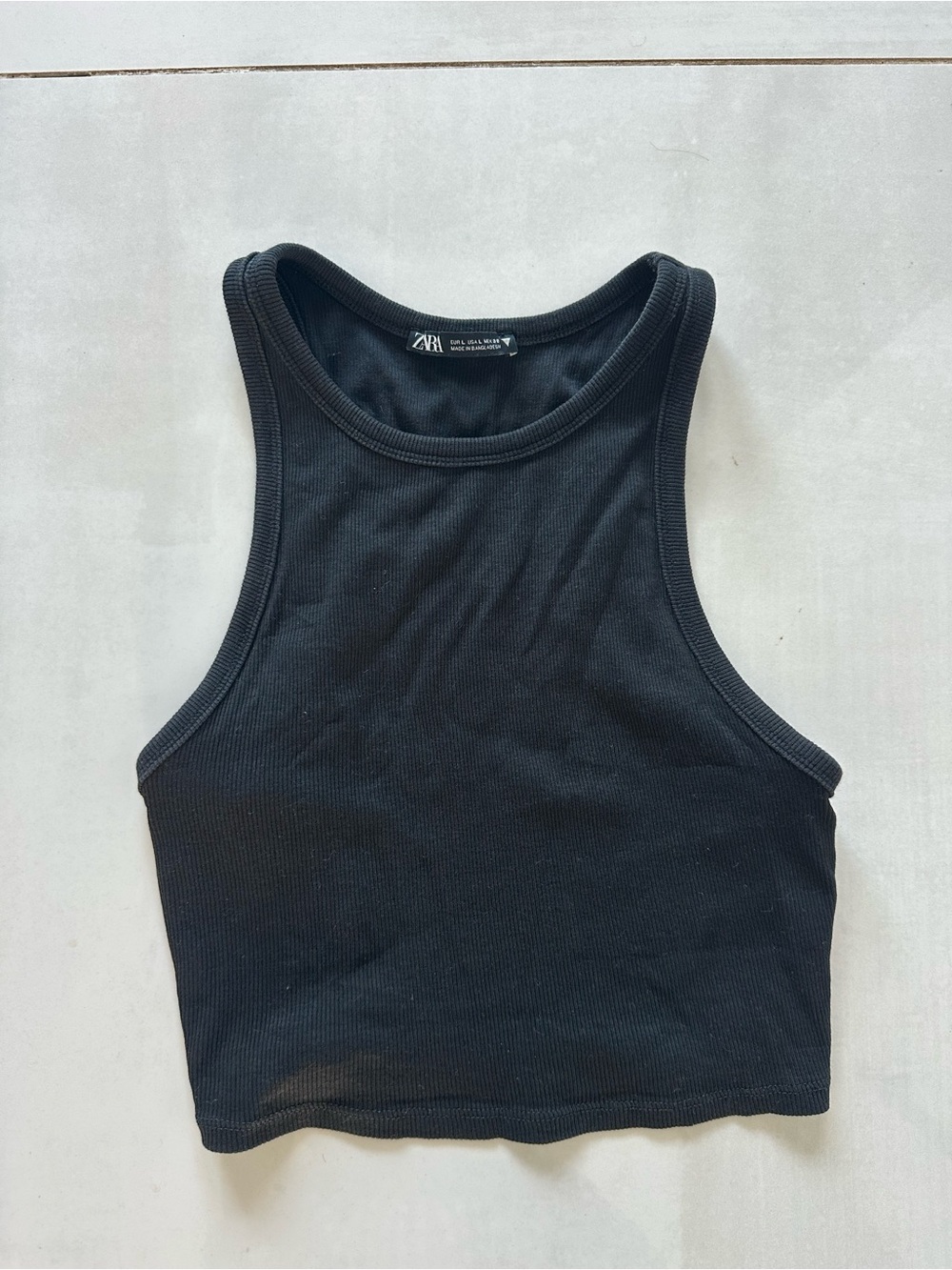ZARA Black Ribbed High-Neck Cropped Tank